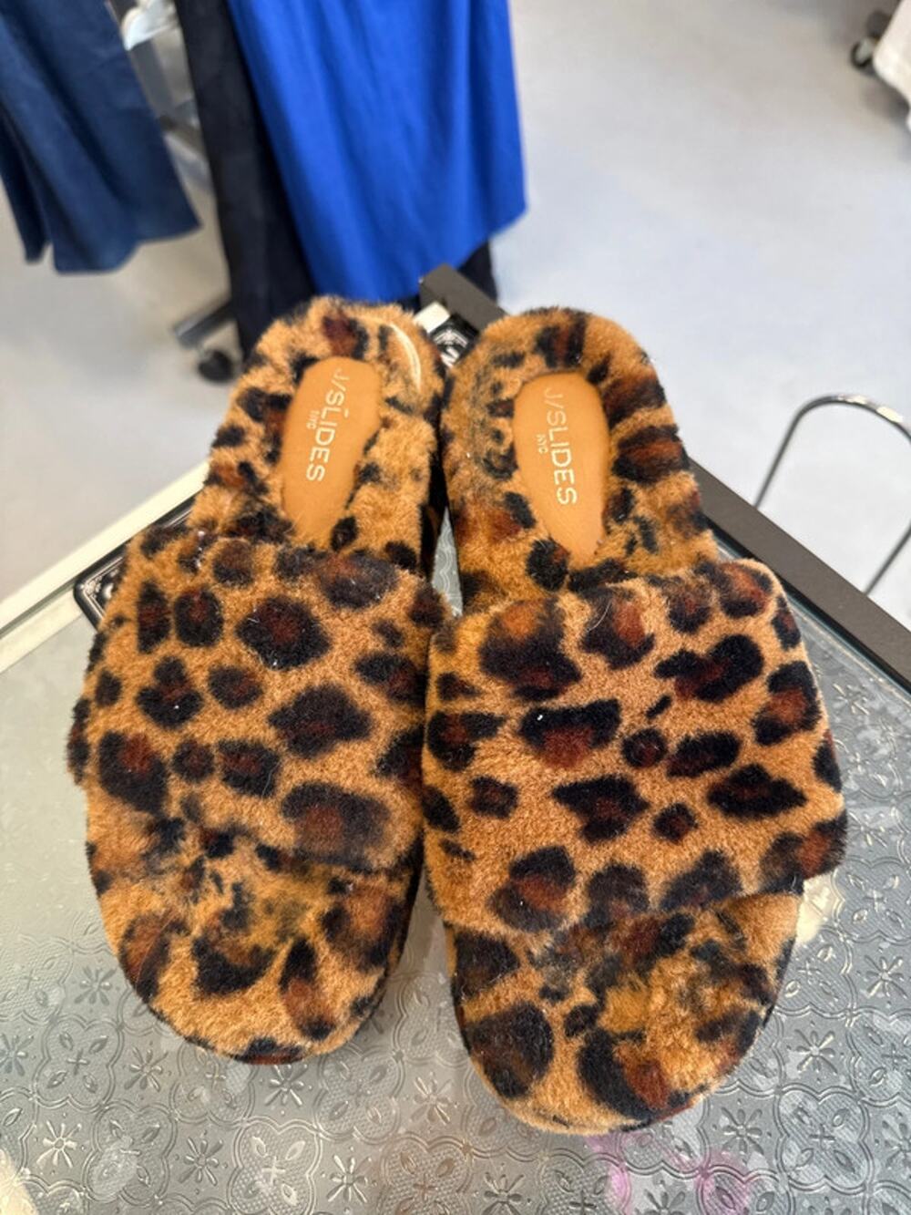 J Slide Animal Print Fuzzy Slides Sz 10